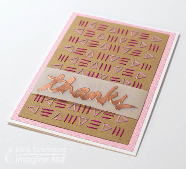 Simply heat emboss the text on a piece of vellum and attach the strip on the card.