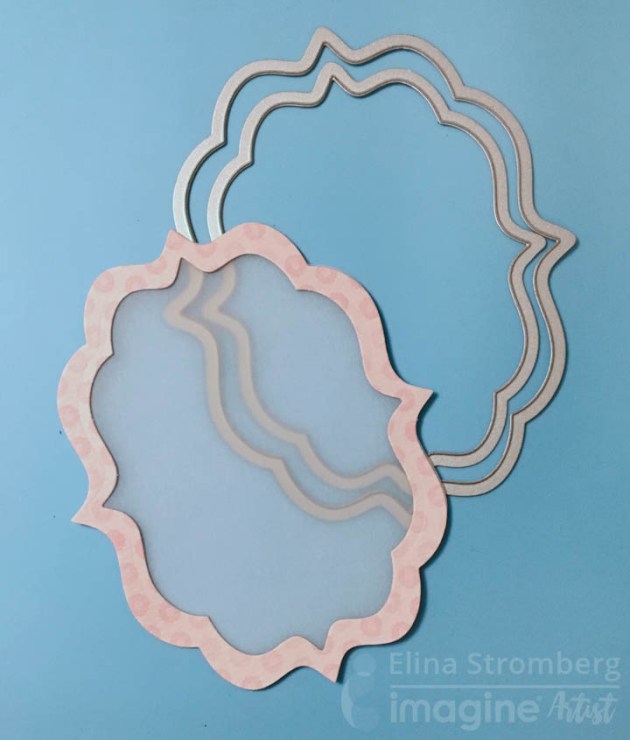 In my card sample, I die-cut a paper frame that I used for hiding the glue marks.