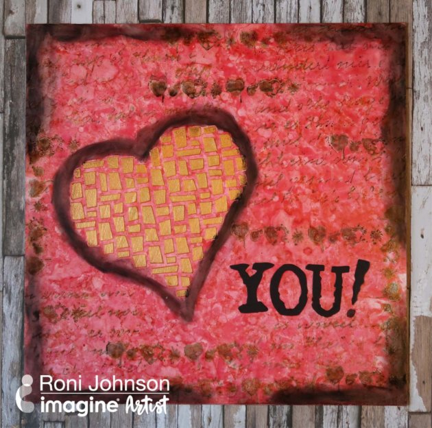 Completed love art piece on Yupo paper made with many types of Tsukineko inks.