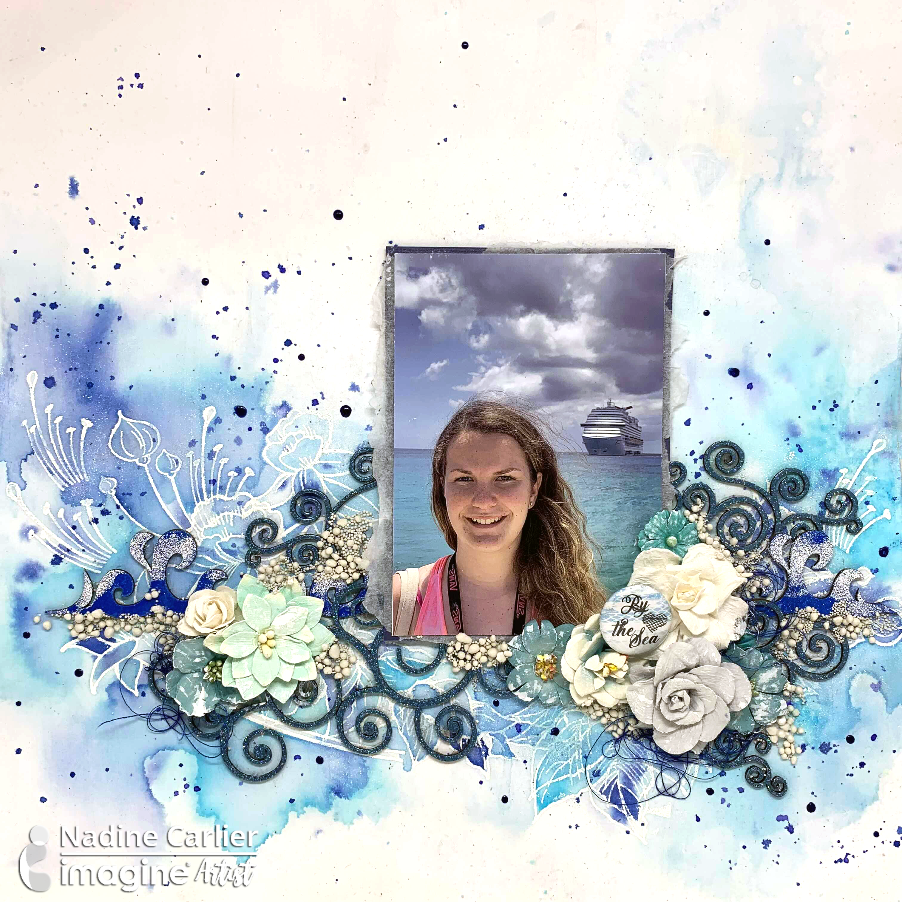 By The Sea Mixed Media Layout by Nadine Carlier IC