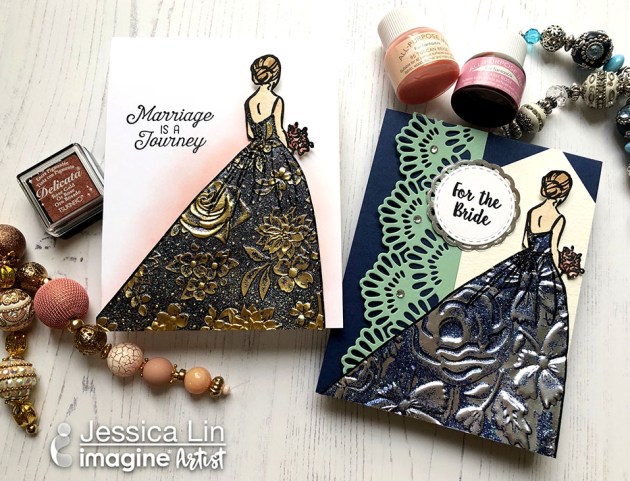 Create a Beautiful Wedding Dress Card with Heat Embossing on Rinea Foil