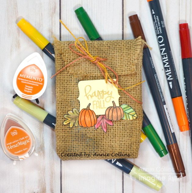 burlap trick or treat bag memento ink pad markers