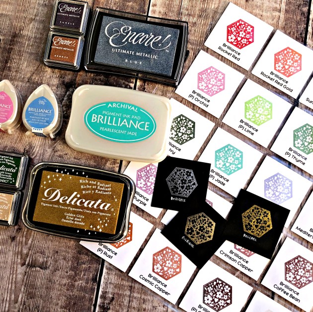 Shimmery Ink Pads Comparison! Brilliance, Delicata, Encore Ink Pads ...
